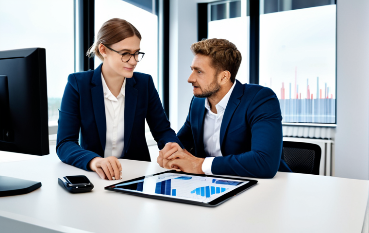 Index ETF Investment - DAX Focus**
"A modern, bright office setting. A financial advisor, fully clothed in professional business attire, is meeting with a young German couple. They are looking at a tablet displaying a rising DAX chart. The scene conveys trust, stability, and informed financial planning. Safe for work. Appropriate content. Professional. Family-friendly. Perfect anatomy. Correct proportions. Well-formed hands. Natural pose."
**