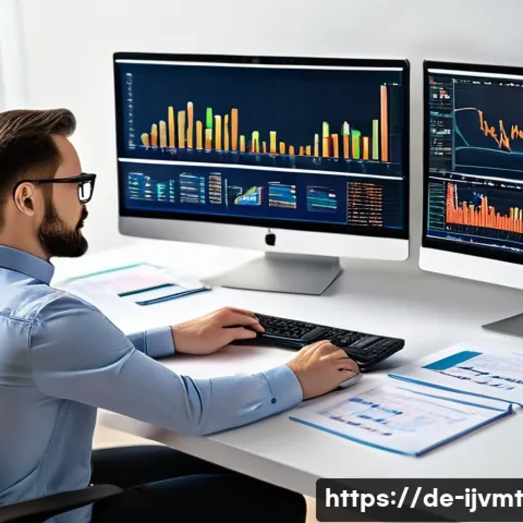 ETF 투자로 인한 세금 문제 이해하기 - A professional German investor sitting at a modern desk with multiple computer screens displaying ET...