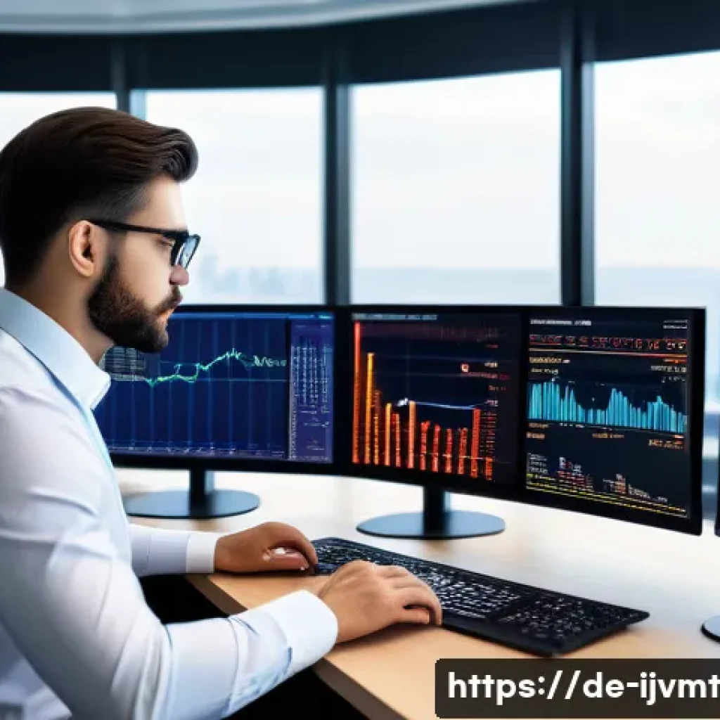 펀드 매니저의 ETF 투자 전략 - A professional financial analyst in a modern office setting, analyzing multiple large digital screen...