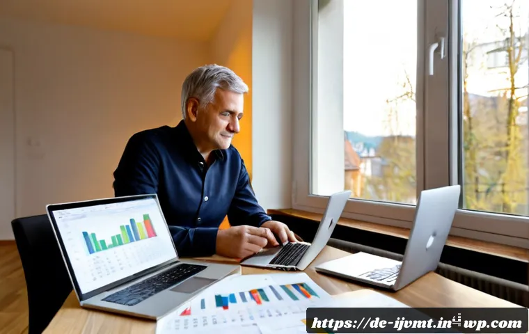 S P 500 ETF 투자 전략 - Photorealistic financial planning scene in a bright modern German apartment, a middle-aged investor ...