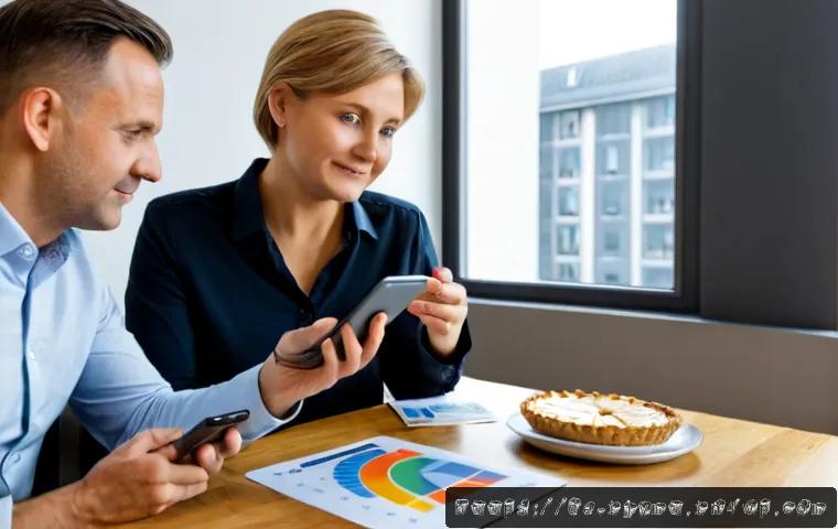 Home 17 ETF와 해외 주식 투자 장점과 단점 - Photorealistic financial planning scene in a bright modern German apartment, a middle-aged couple re...
